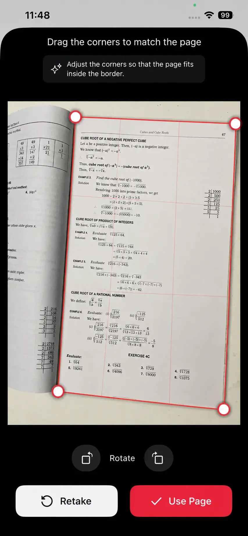 PDFlick on iPhone capturing a document page with the camera